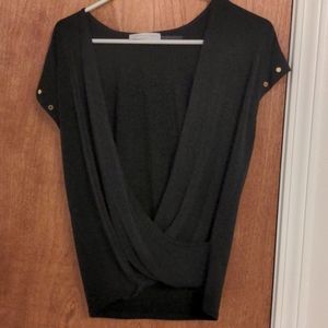 Adrienne Vittadini Deep V-Neck Top in Black